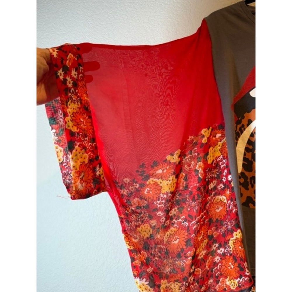 Rolling Stones Upcycled OOAK Floral Kimono Sleeve Boho Top Festival Concert O/S - Picture 3 of 6